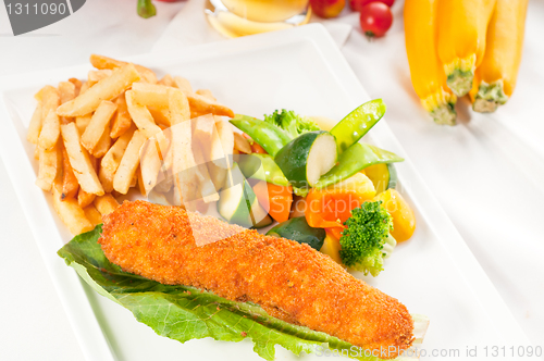 Image of fresh chicken breast roll and vegetables