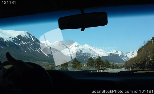 Image of Isfjorden seen through the carwindow