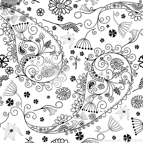 Image of White and black seamless floral pattern