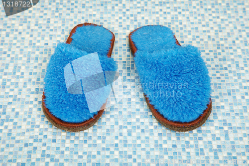 Image of Pair of soft blue slippers