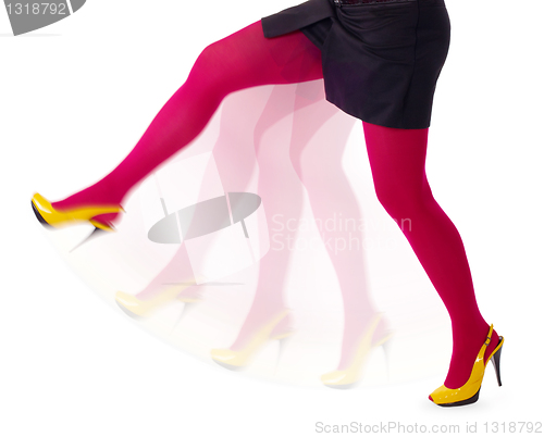 Image of Woman kicks isolated on white background