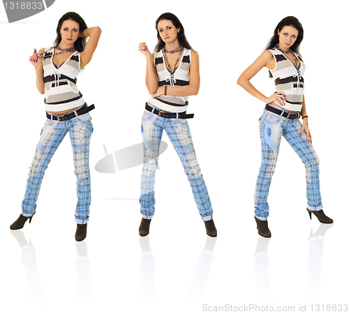 Image of Sexy girl in torn jeans in three variants