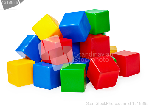 Image of Handful of toy blocks on white background
