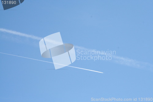 Image of Blue sky  and signs after jet plane