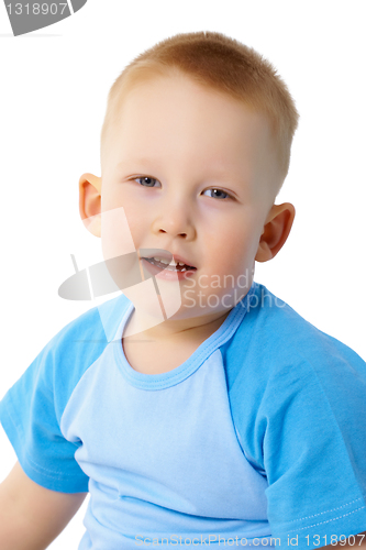 Image of Portrait of child in a blue T-shirt