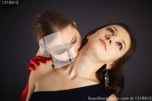 Image of Two girls portrayed vampire and the sacrifice