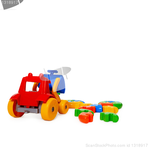 Image of Color plastic toy bulldozer