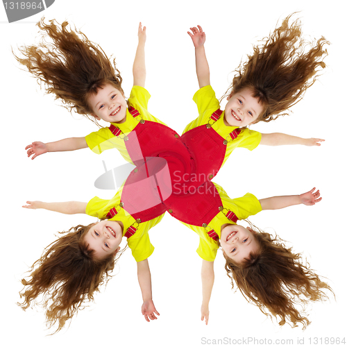 Image of Cheerful collage - pinwheel of smiling little girls