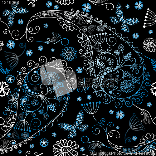Image of Black seamless floral pattern