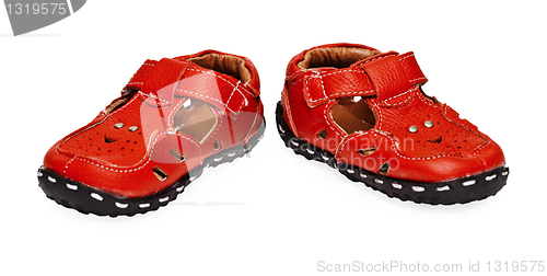 Image of Red children's leather shoes on white