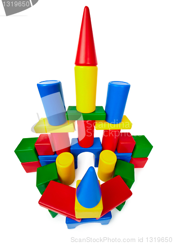 Image of Toy castle made â€‹â€‹of multicolored plastic blocks