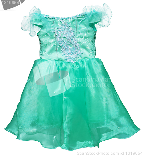 Image of Simple green dress for little girl on white