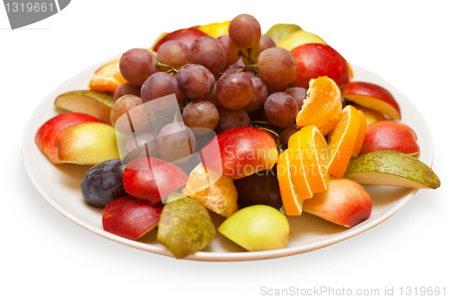 Image of Fruits on a plate isolated on white background