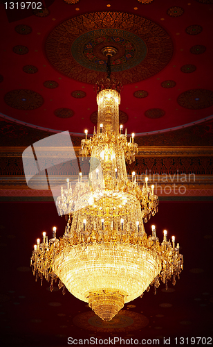 Image of Old antique chandelier - ceiling of Buddhist temple