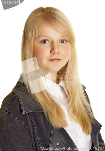 Image of Portrait of girl with blond hair and pale skin