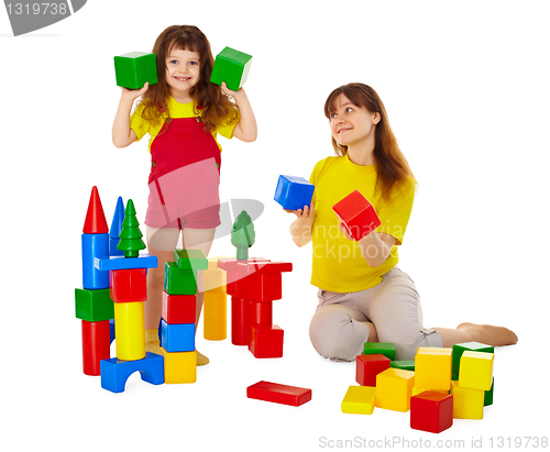 Image of Mom and daughter playing with blocks