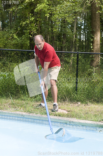 Image of homeowner cleaning swimming pool