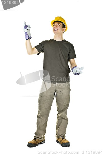 Image of Construction worker pointing up