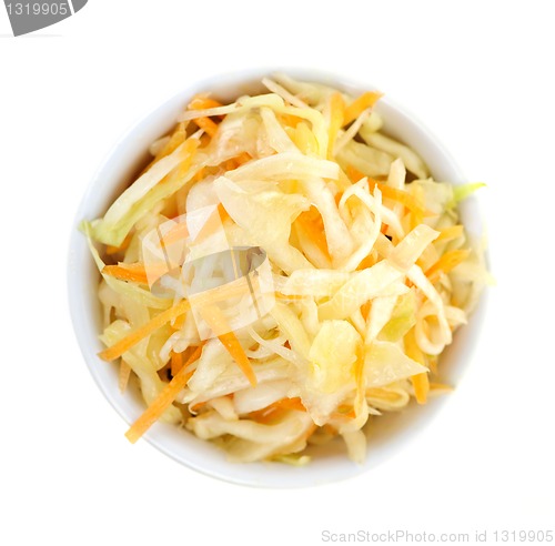 Image of Bowl of coleslaw from above