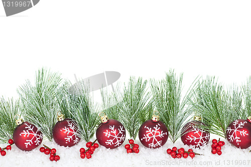 Image of Christmas border with red ornaments