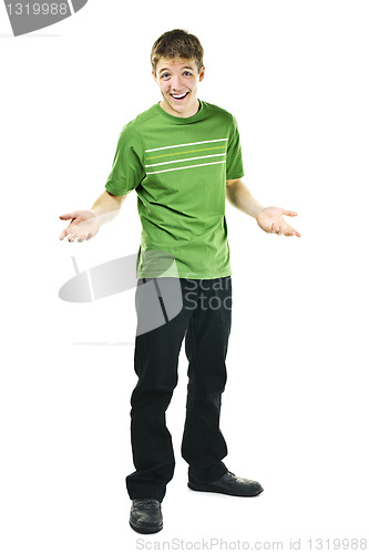 Image of Smiling young man shrugging