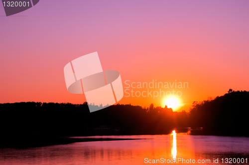 Image of Sunset over lake