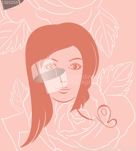 Image of girl face portrait on rose background