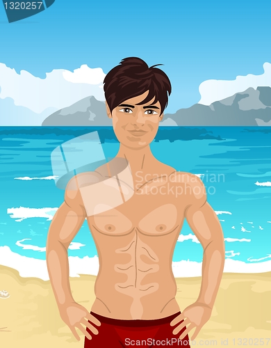 Image of brawny man on beach