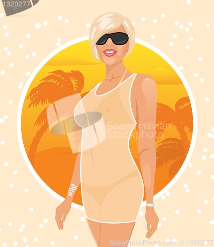 Image of pretty girl on summer background