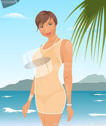 Image of pretty suntanned girl on beach