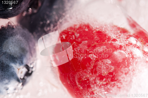 Image of Raspberry and blackberry frozen in ice sticks