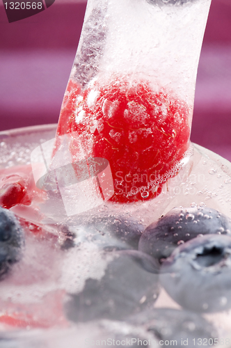 Image of Raspberry and blackberry frozen in ice sticks