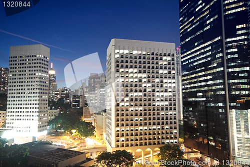 Image of office building at night in hong kong 