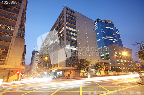 Image of Modern Urban City with Freeway Traffic at Night, hong kong 