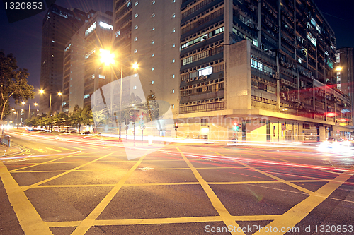 Image of Modern Urban City with Freeway Traffic at Night, hong kong 