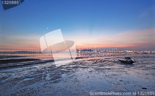 Image of sunset in hongkong and kong sham western highway