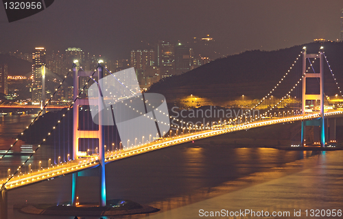 Image of Tsing Ma Bridge in Hong Kong at night 