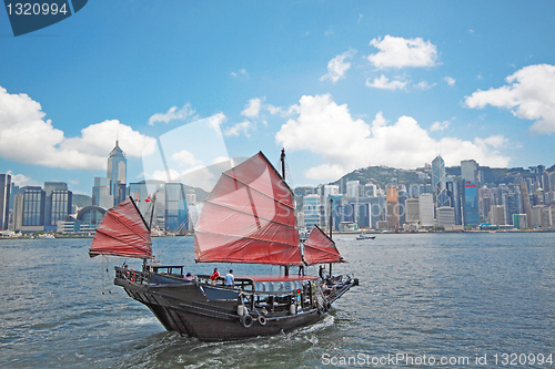 Image of Chinese sailing ship in Hong Kong Victoria Habour 