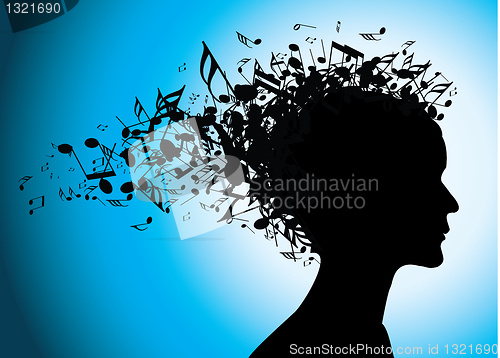 Image of Musical woman portrait silhouette with notes 