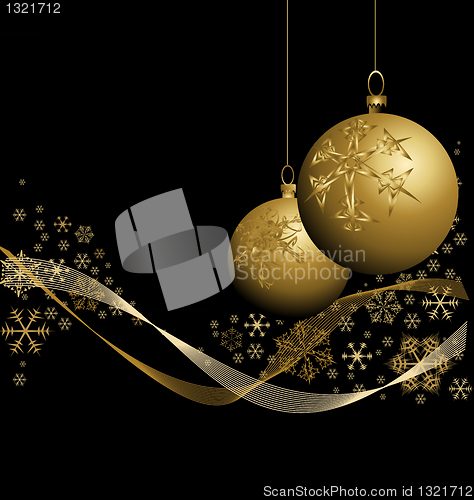 Image of Golden Christmas baubles with snowflakes