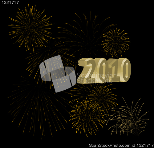 Image of 2010 + golden fireworks on a black background