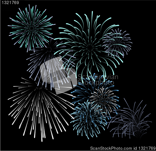 Image of Set of blue fireworks illustrations