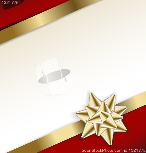 Image of golden bow on a ribbon with white and red background