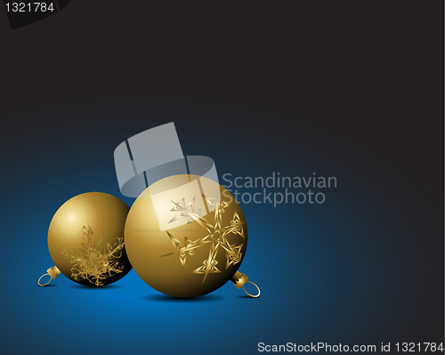 Image of Christmas card - Golden bulbs with snowflakes ornaments