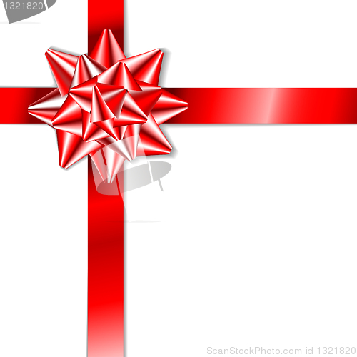 Image of Red bow on a red ribbon with white background