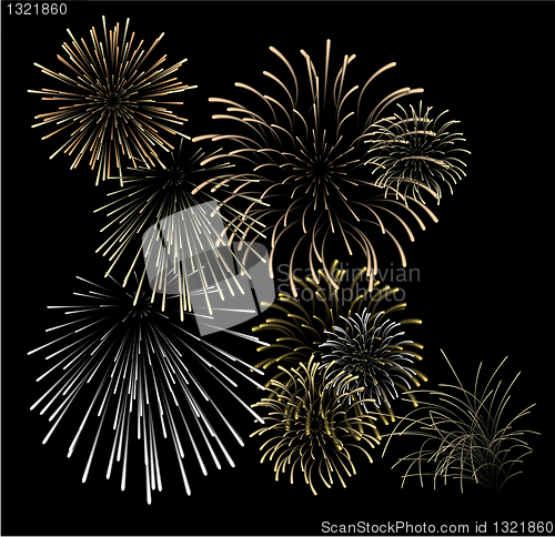 Image of Set of silver and golden fireworks 