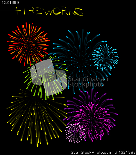 Image of Set of fireworks illustrations 