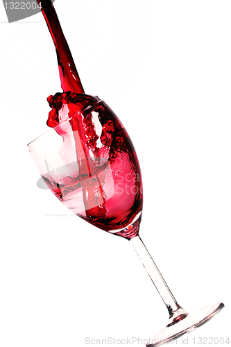 Image of splash of wine in glass  on white