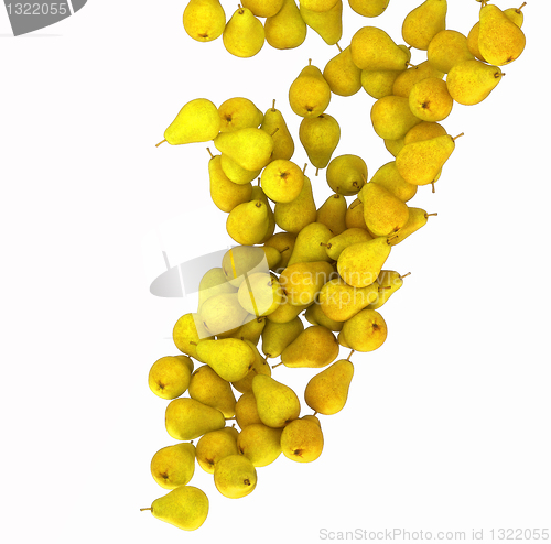 Image of Yellow pears falling down isolated on white