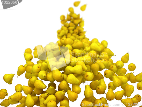 Image of Yellow pears flow with shallow DOF on white